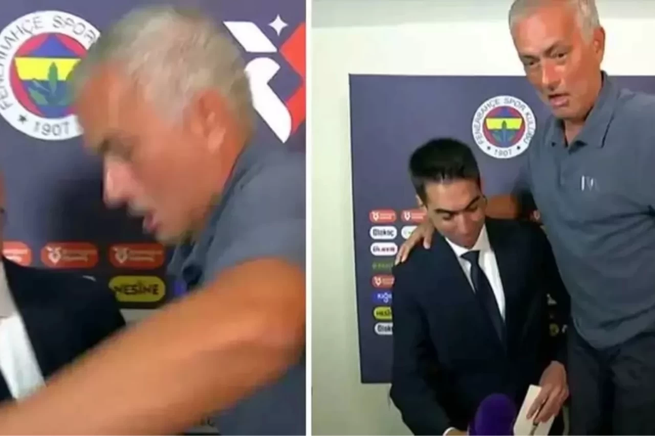 Fenerbahçe-Alanyaspor Maçı Öncesi Mourinho'dan Şaşırtan Hareket: Tabureye Çıktı, Muhabire Sarıldı